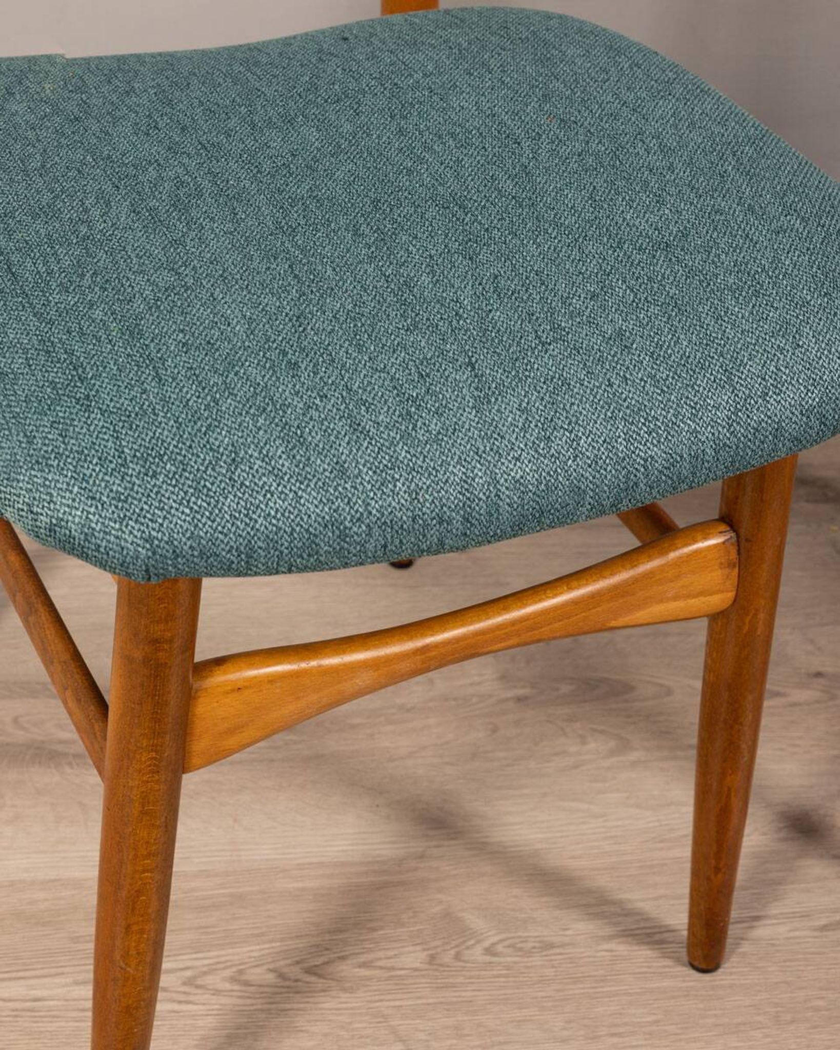Pair of 60s vintage chairs in green fabric Italian design