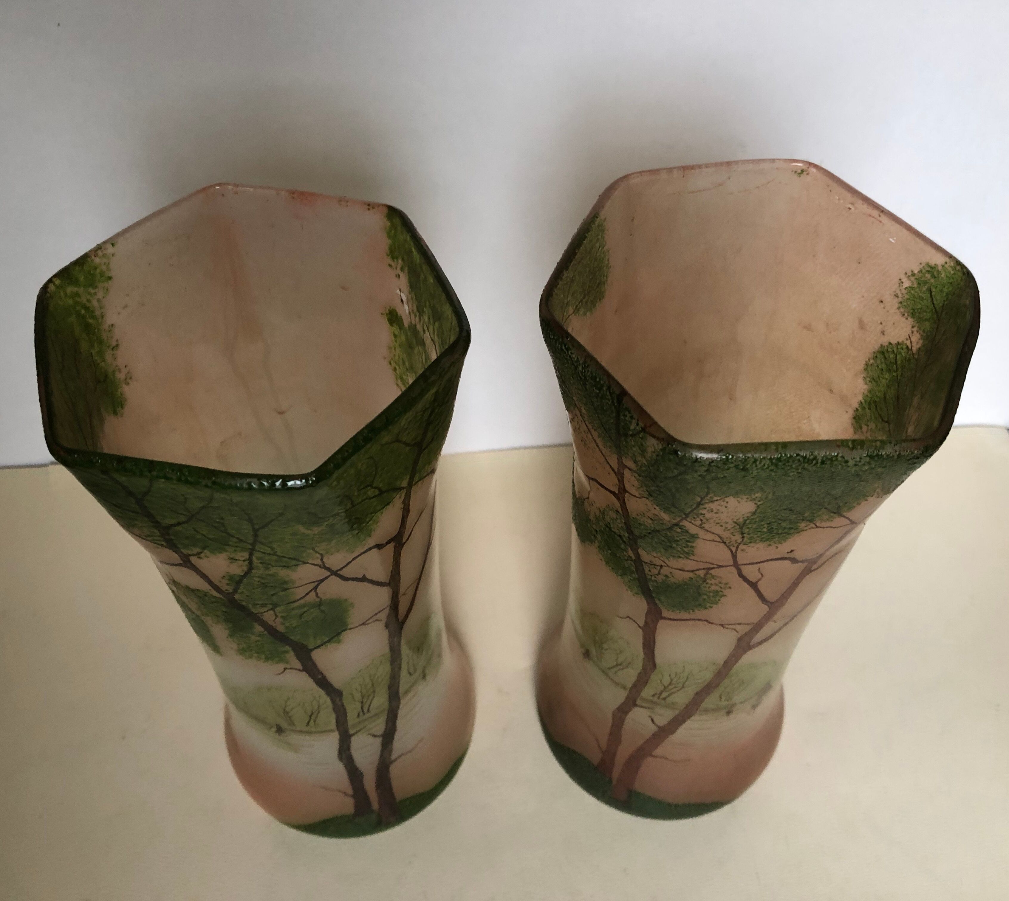 Pair of enamelled glass vases