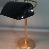 Old desk lamp called banker enamelled iron, brass and cast iron SB