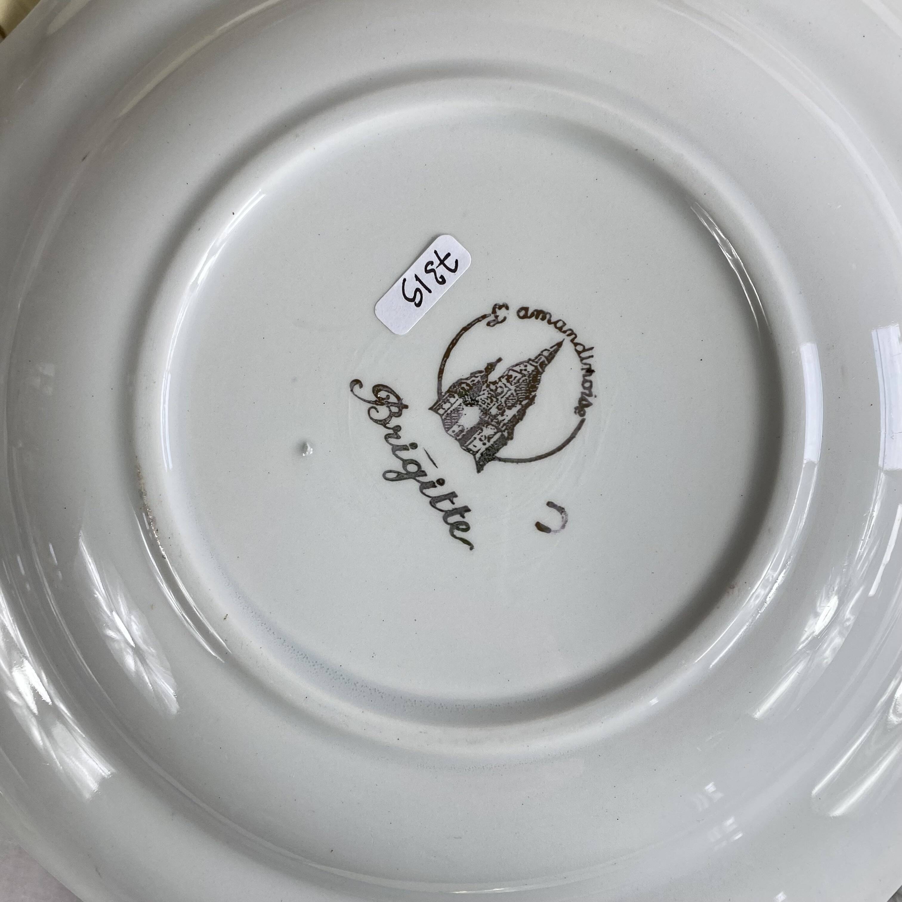 6 antique cream earthenware deep plates with gilded flowers Amandinoise