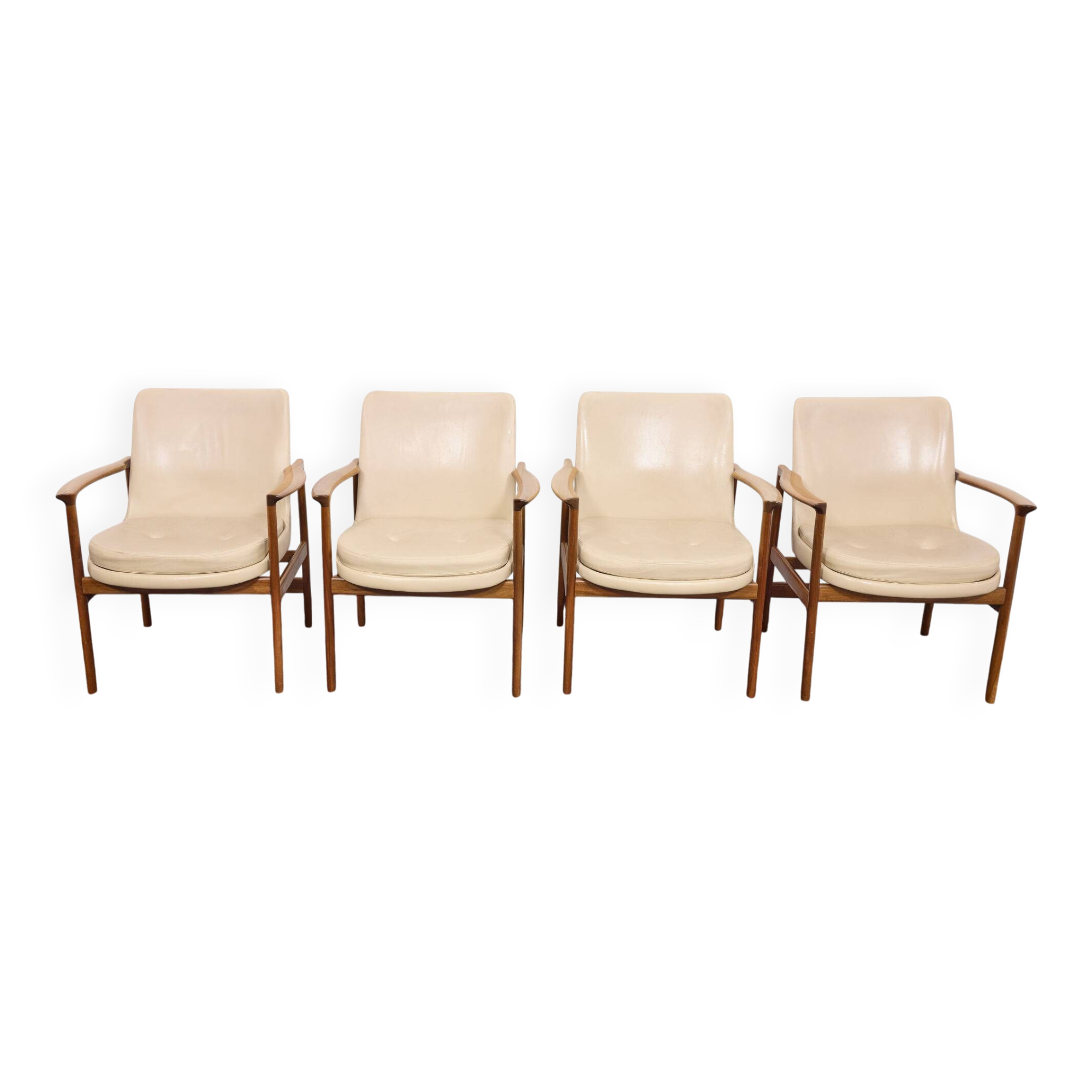 Chaises de salle à manger/conférence vintage avec accoudoirs en noyer et cuir vinyle d'origine b