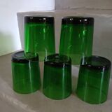 5 verres à eau anciens verts