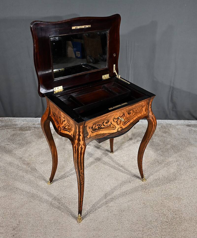 Rosewood and mahogany work table, Louis XV style, Napoleonic era