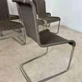 Lot de 8 chaises tubulaire design Tecta style bauhaus métal et cannage gris vintage année 80