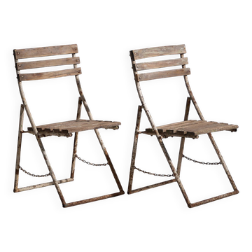 Chaises pliantes de jardin anciennes (c.1920). Ensemble de 2 pièces