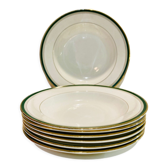 X7 earthenware soup plates edging green-Digoin Sarreguemines -retro-vintage