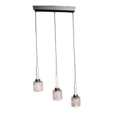 Vintage pendant light with 3 glass and chrome elements, 1960.