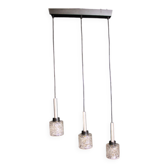 Vintage pendant light with 3 glass and chrome elements, 1960.