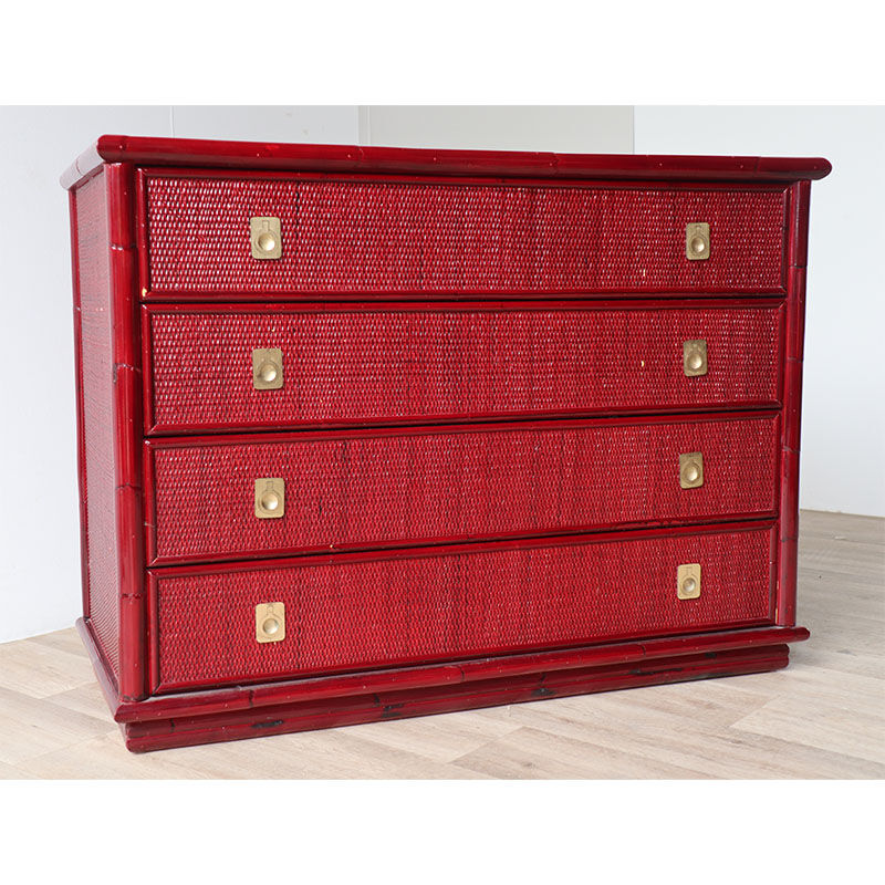 Vintage Dal Vera chest of drawers in bamboo and wicker, 1960