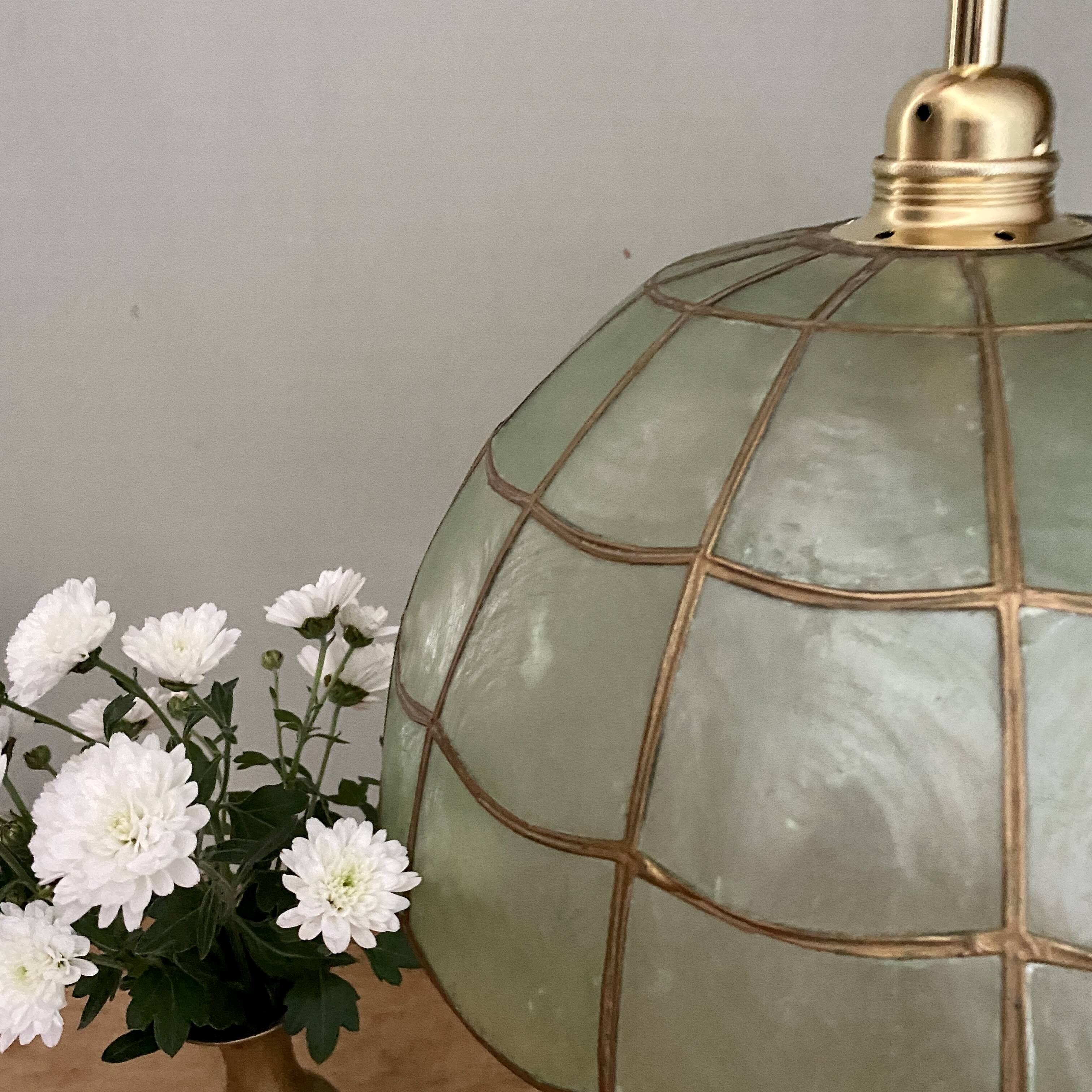 Suspension abat-jour vintage en nacre verte