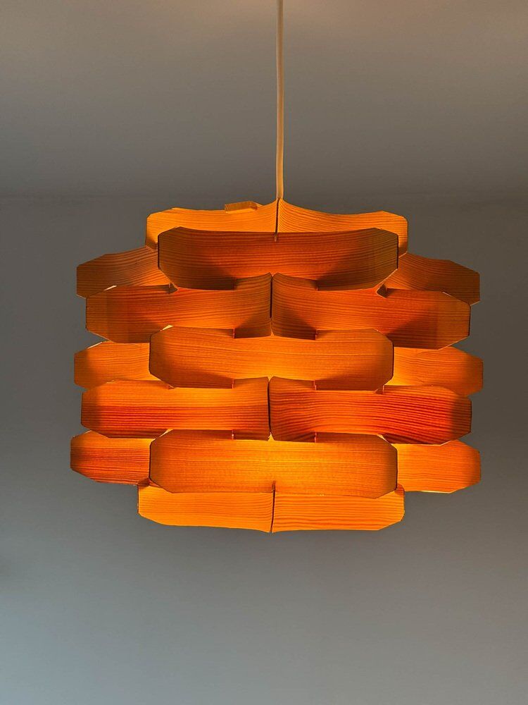 Mid-century wooden pendant lamp by Hans-Agne Jakobsson, Sweden, 1970s
