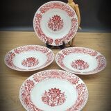 Set 4 assiettes décor fleuri rouge