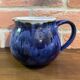 Navy Blue and White German Pitcher Made in Rügen, Drip Glaze Pottery