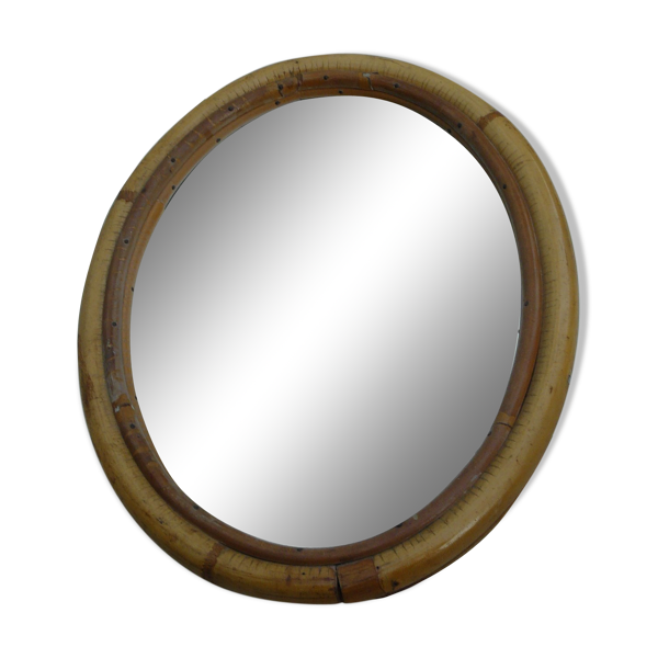 Miroir oval en bambou années 60 - 37x29cm