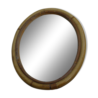 Miroir oval en bambou  années 60 - 37x29cm