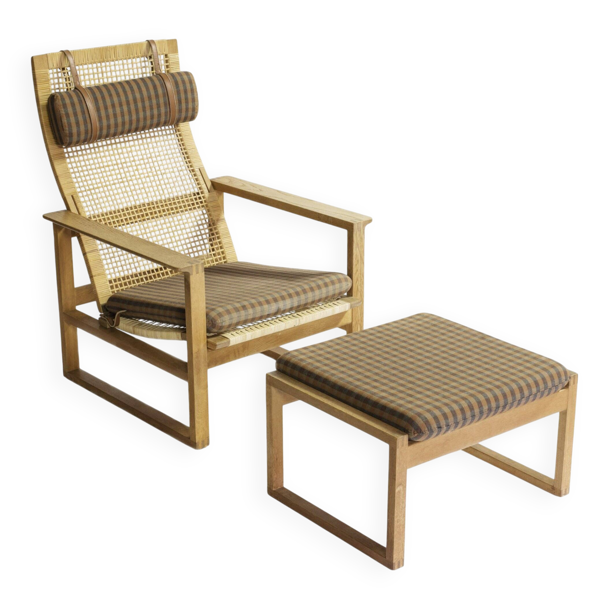 Børge Mogensen Model 2254 Oak Sled chair in cane with footstool