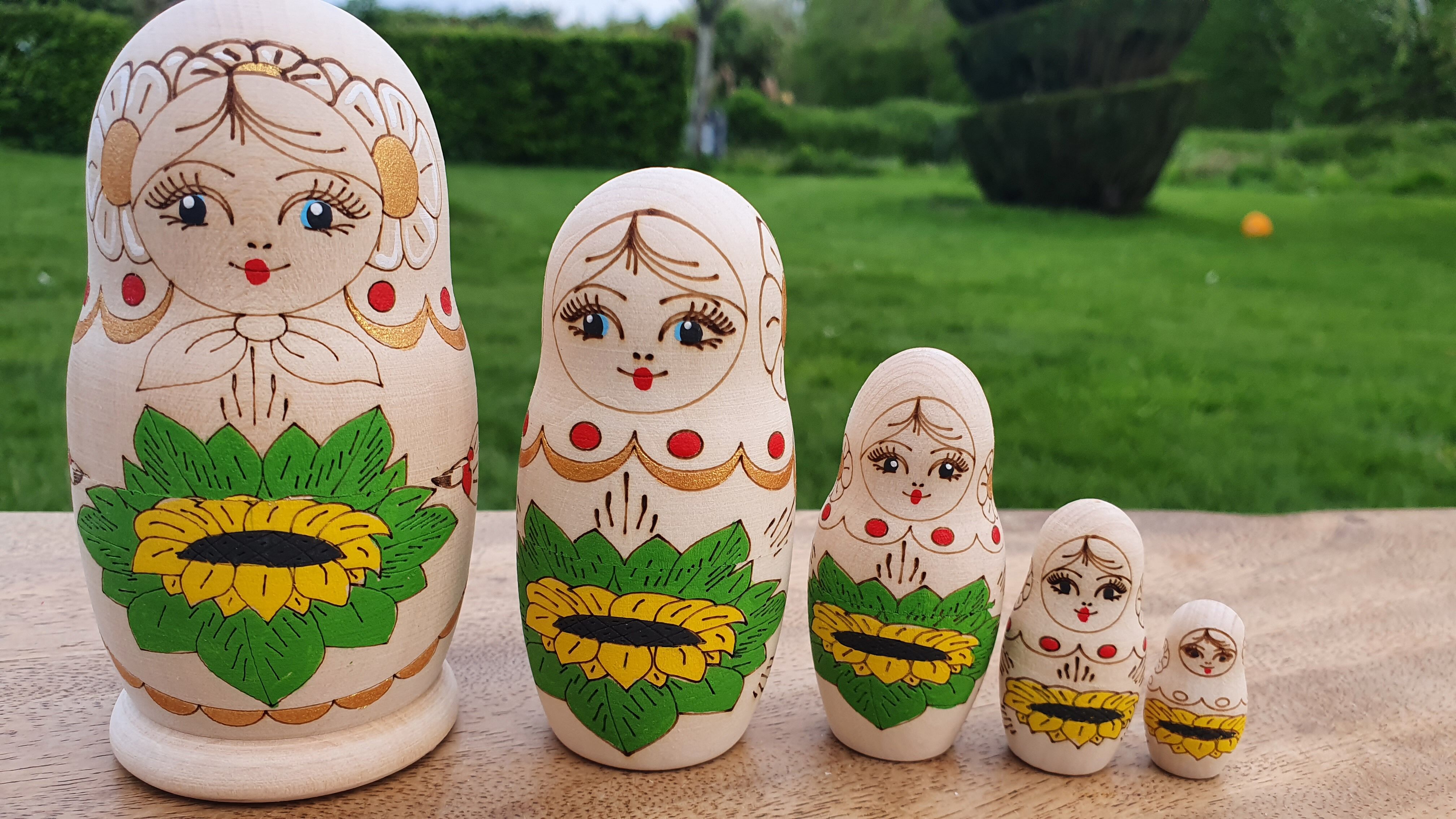 Russian pyrograved matryoshka doll