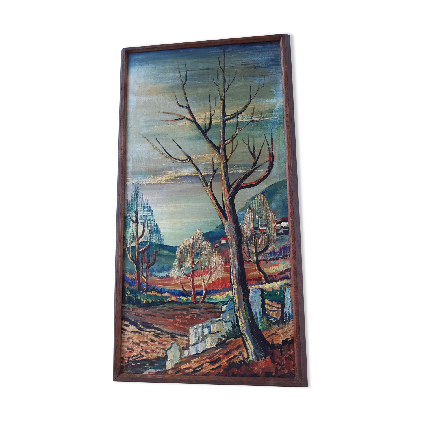 Oil painting on canvas landscape expressionist trees 30-40s signed