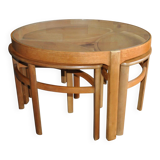 Nest tables in blonde teak with glass tops by Nathan, 1960s (set of 3)