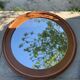 1970 wood and leather 86cm round mirror design
