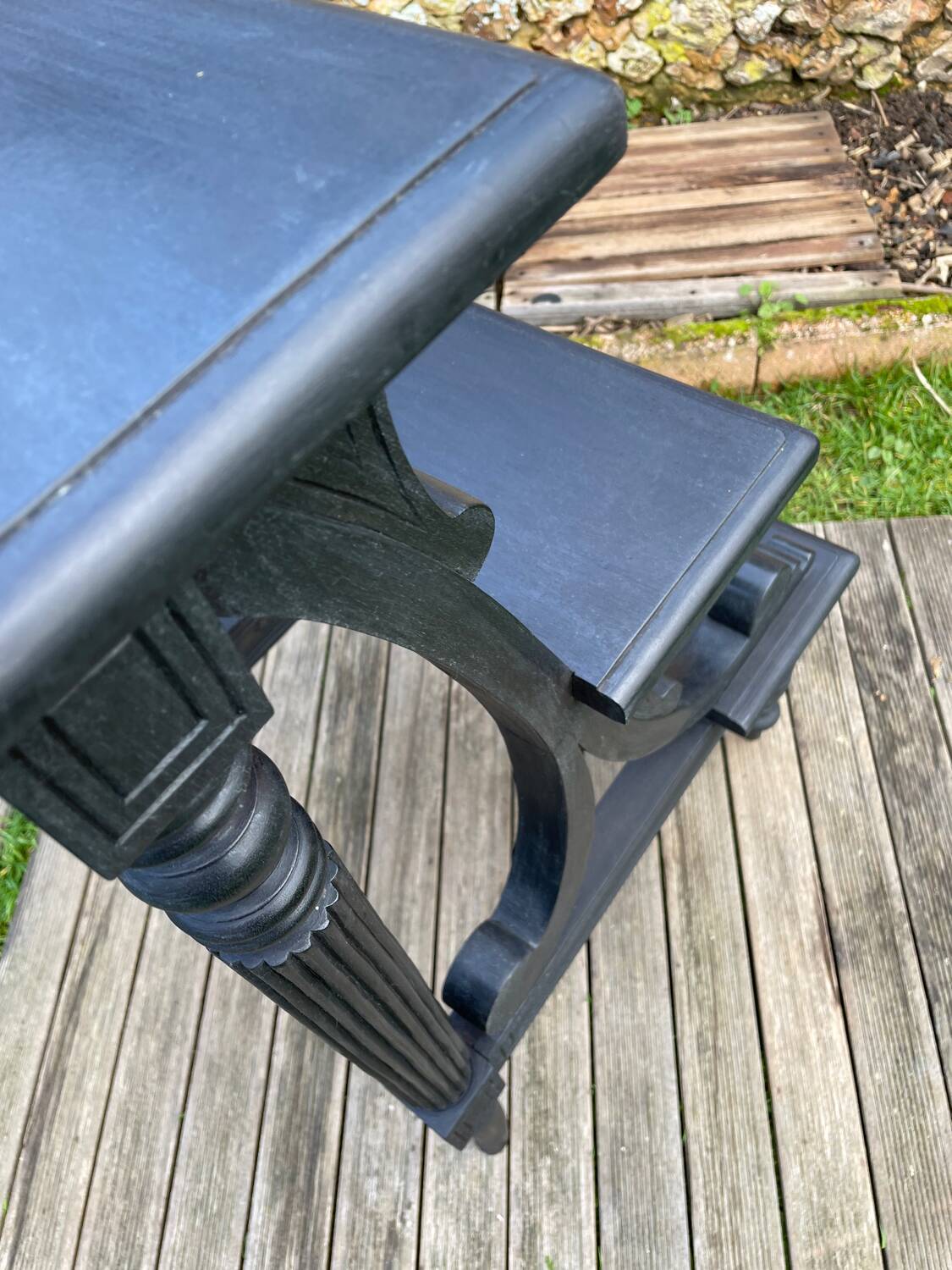 Old library stepladder in blackened wood