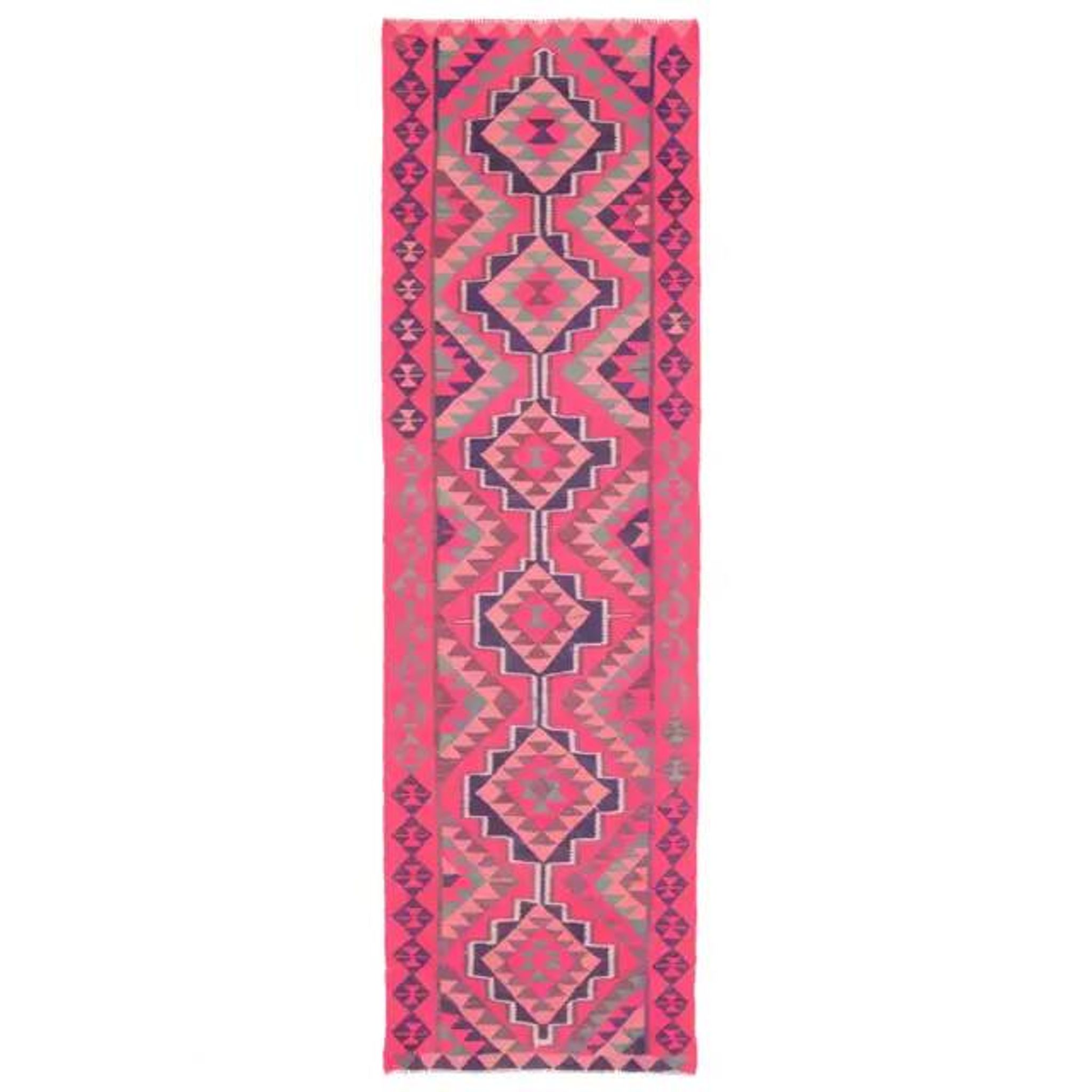 1970s Vintage Turkish Hand-Knotted Wool Cotton Pink Runner Rug 91x312