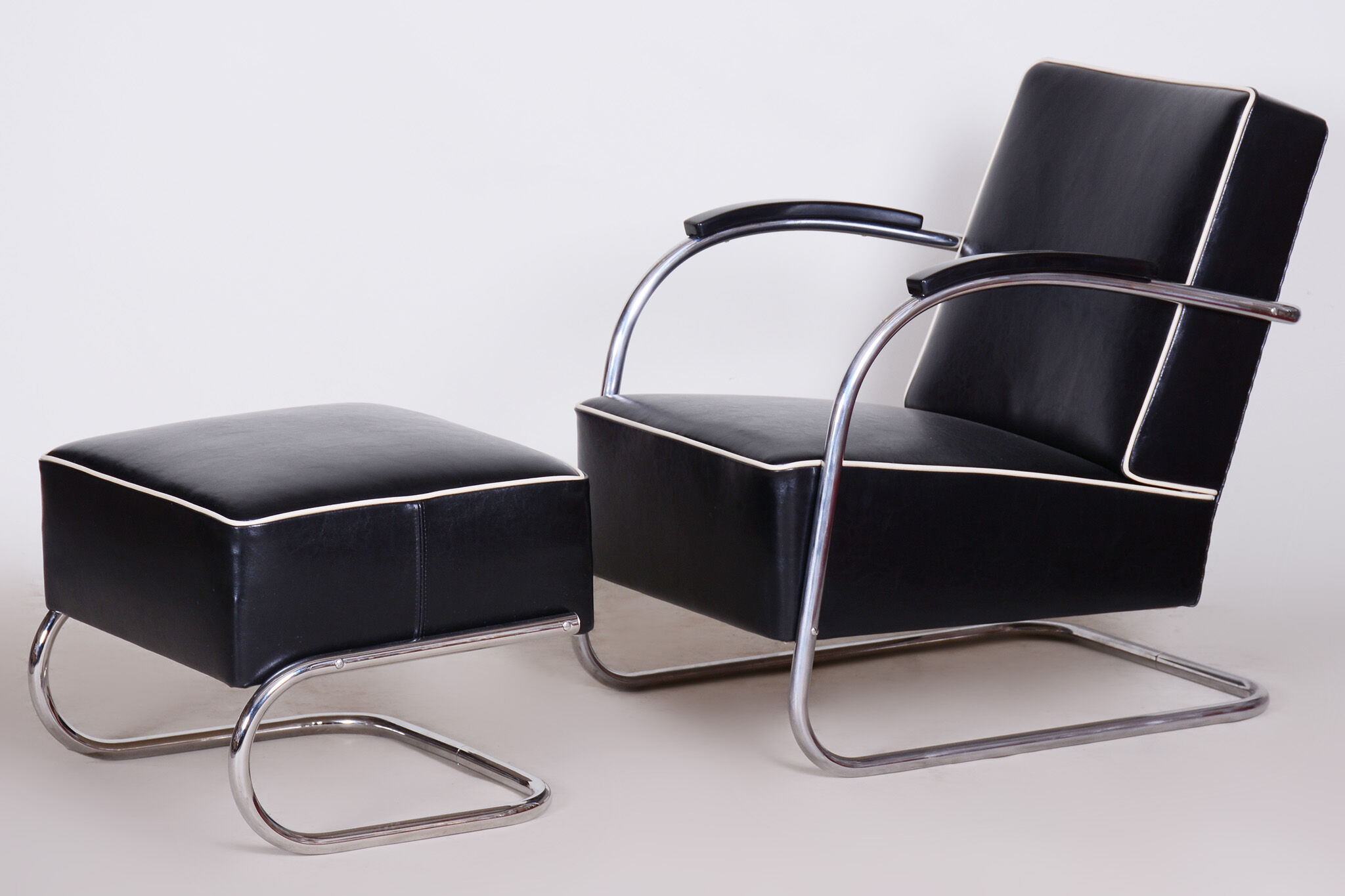 Black mucke melder armchair and ottoman 1930s czechia