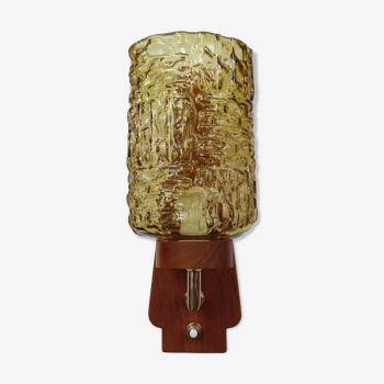 Scandinavian wall lamp in teak and glass