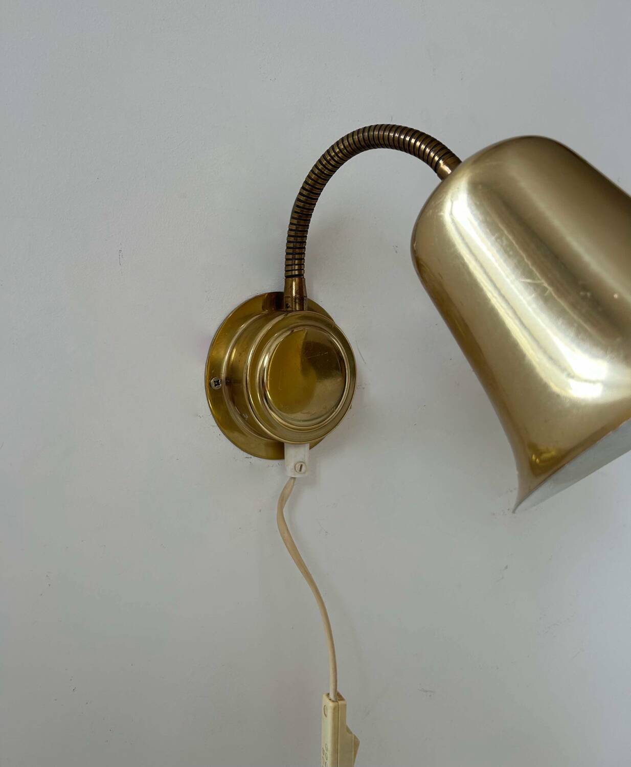Pair of vintage adjustable wall lights, solid brass, Sweden 1960