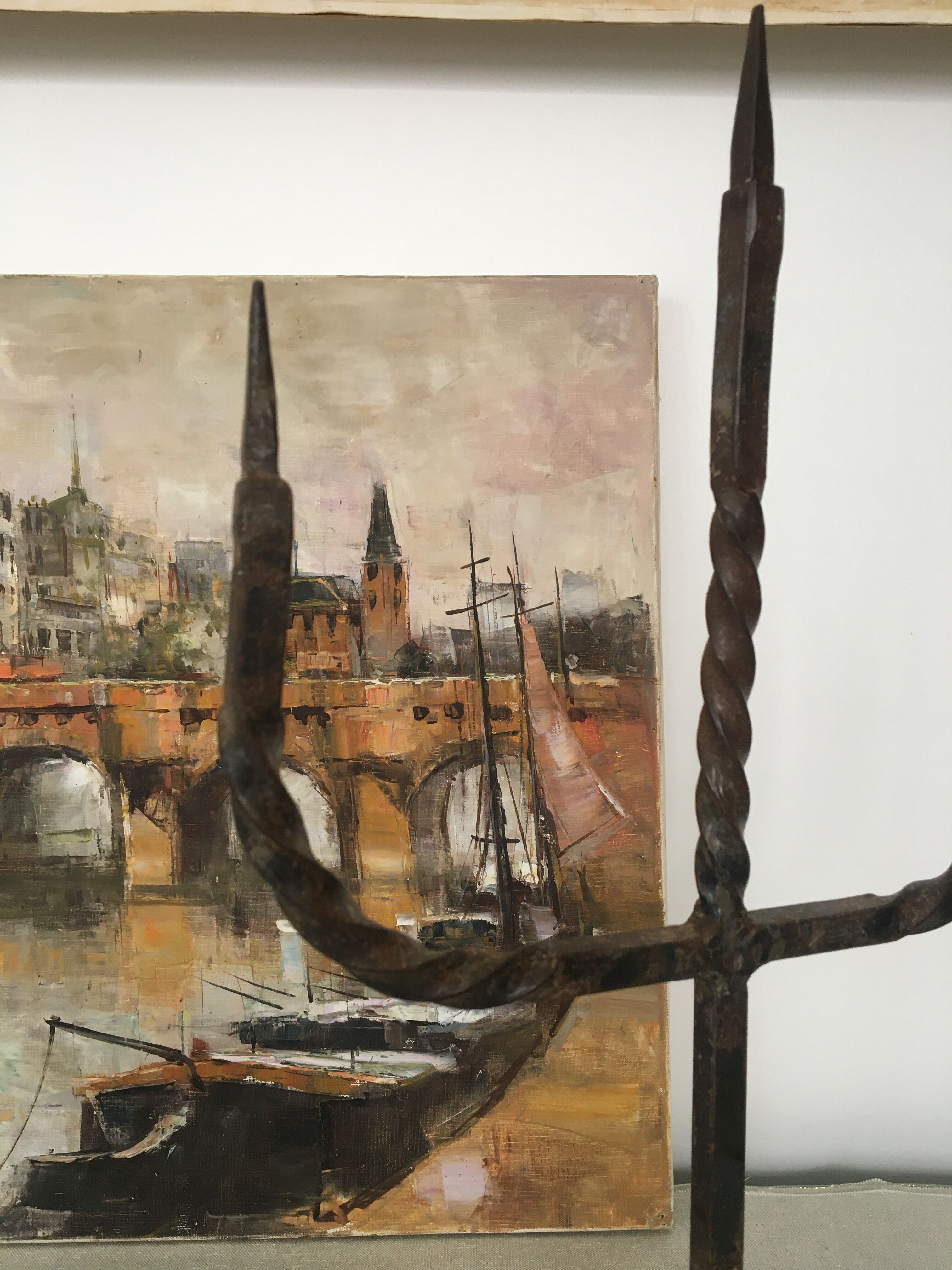 Tripod chandelier brutalist style wrought iron