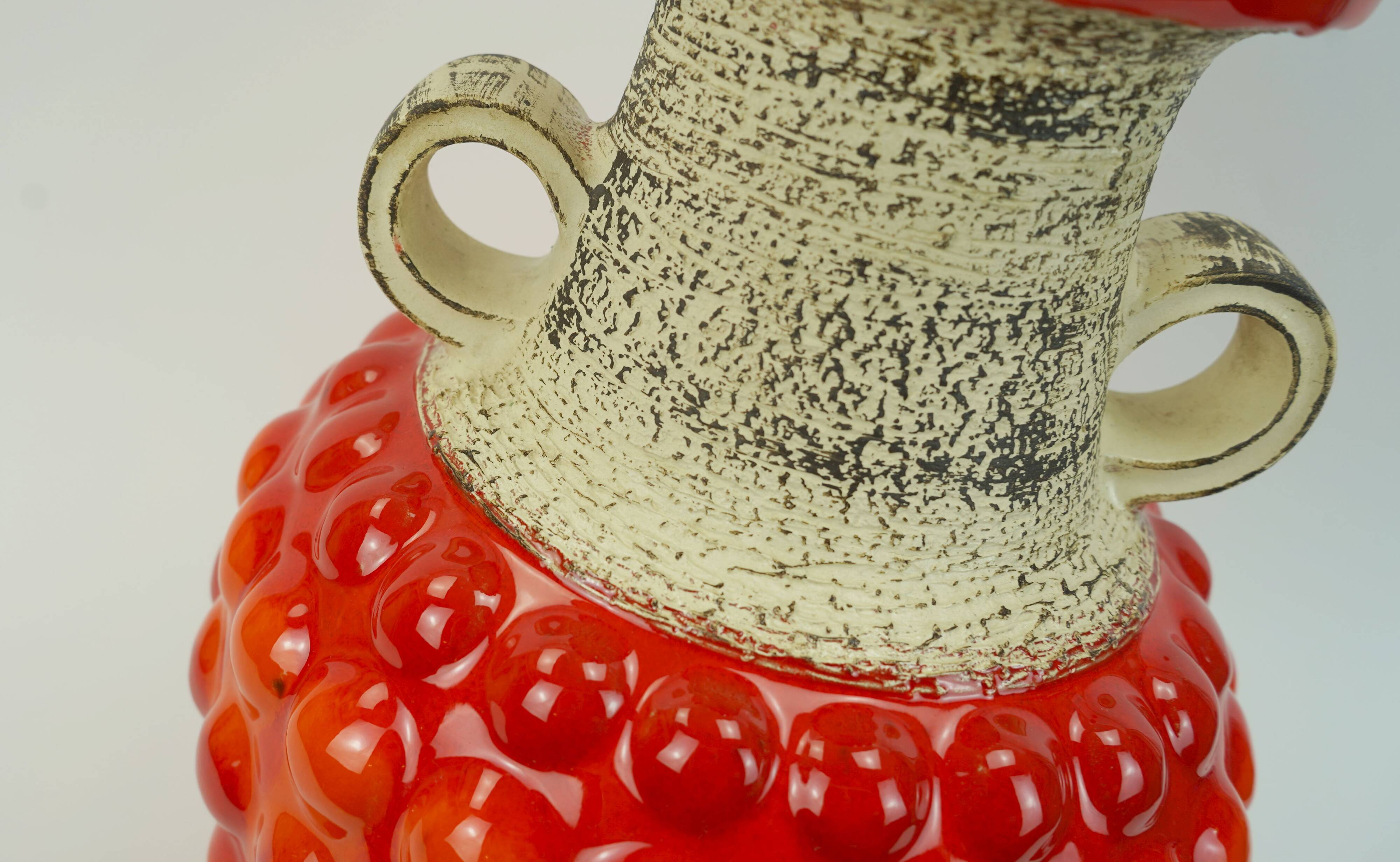 huge 1960s bay keramik floor VASE bubble decor red and orange model 65 45