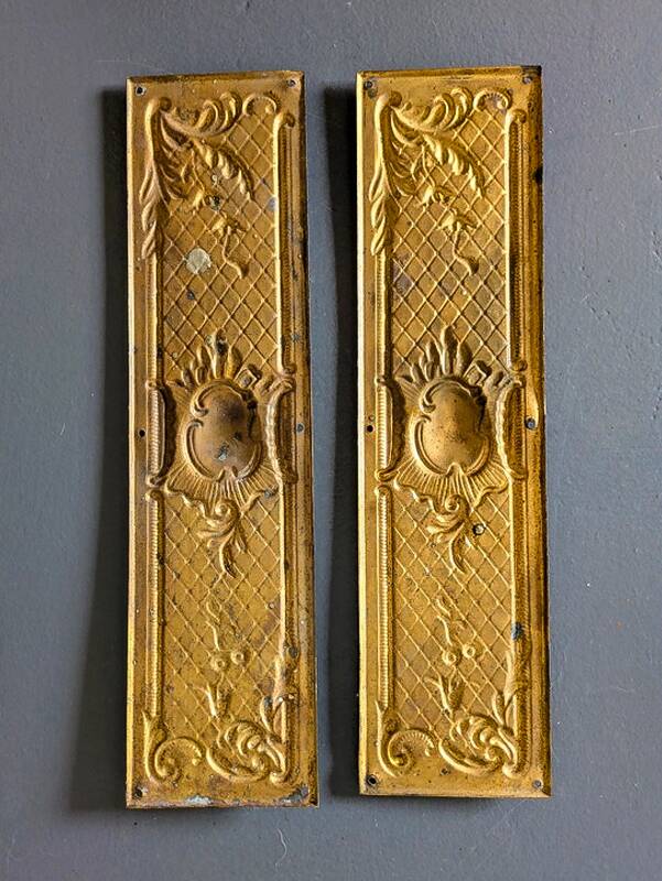 Pair of old door clean plates H30cm
