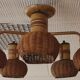 Ceiling chandelier 5 burners in rattan & metal 1950
