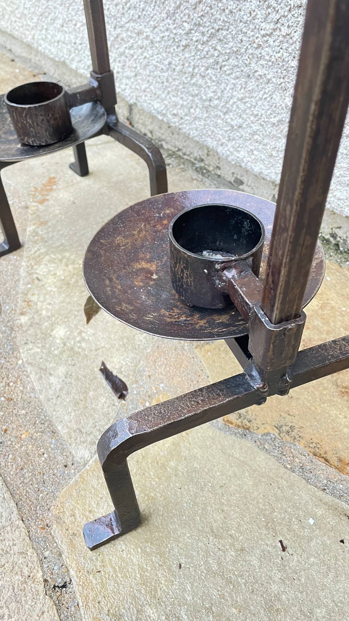 Vintage brutalist steel candle holder