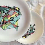 8 old plates Sarreguemines cubist décor