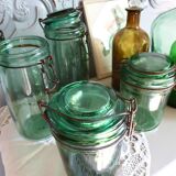 Set of 4 green glass jars