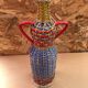 Old Lady Jeanne Bottle Glass + Rattan Woven Wicker Painted Vintage