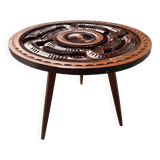 Table basse années 60 tripode bois ciselé