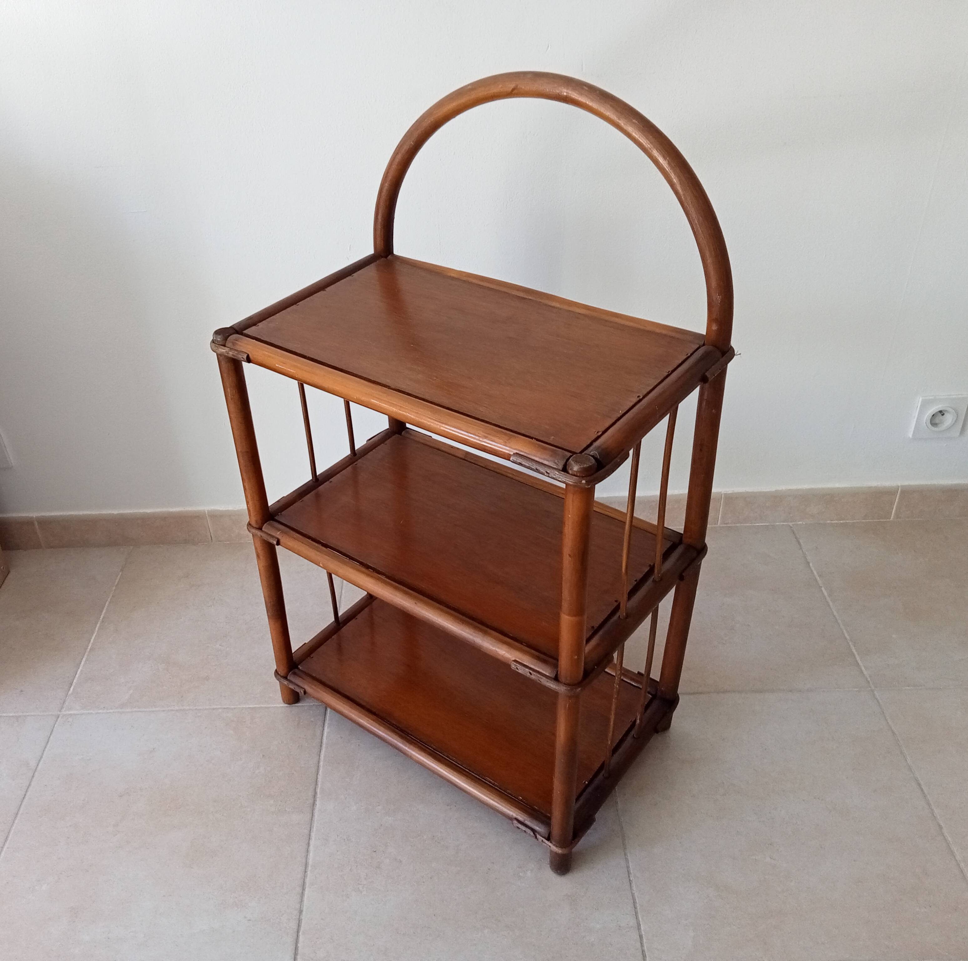 Vintage bamboo and rattan standing shelf
