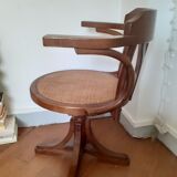 Swivel desk in walnut and rattan