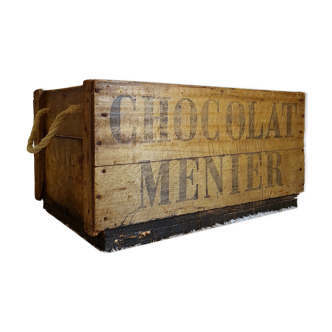Old wooden box screen-printed Chocolate Menier