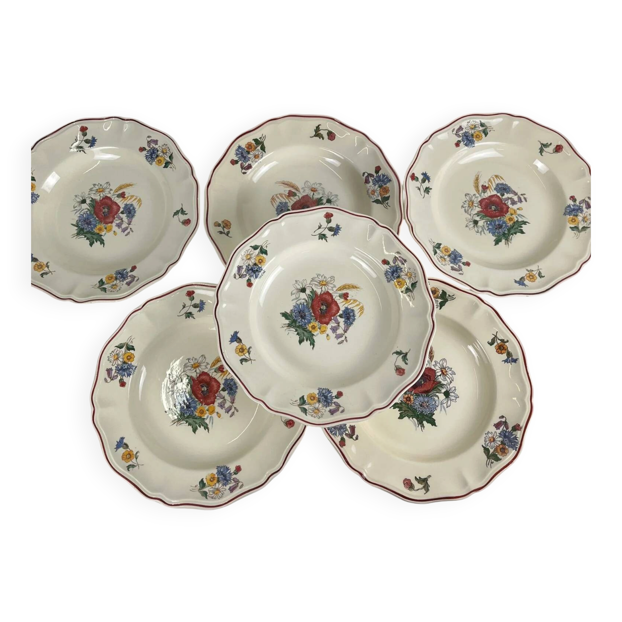 Set of 6 deep plates "Agreste" Sarreguemines, 20th century