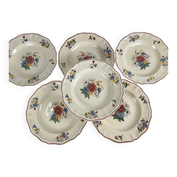 Set of 6 deep plates "Agreste" Sarreguemines, 20th century