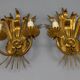Pair of Hollywood Regency Style Gilt Metal Wheat Sheaf Wall Sconces, 1970s