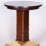 Restored Art Deco Small Table, Oak, Brass, Revived Polish, Czechia, 1920s