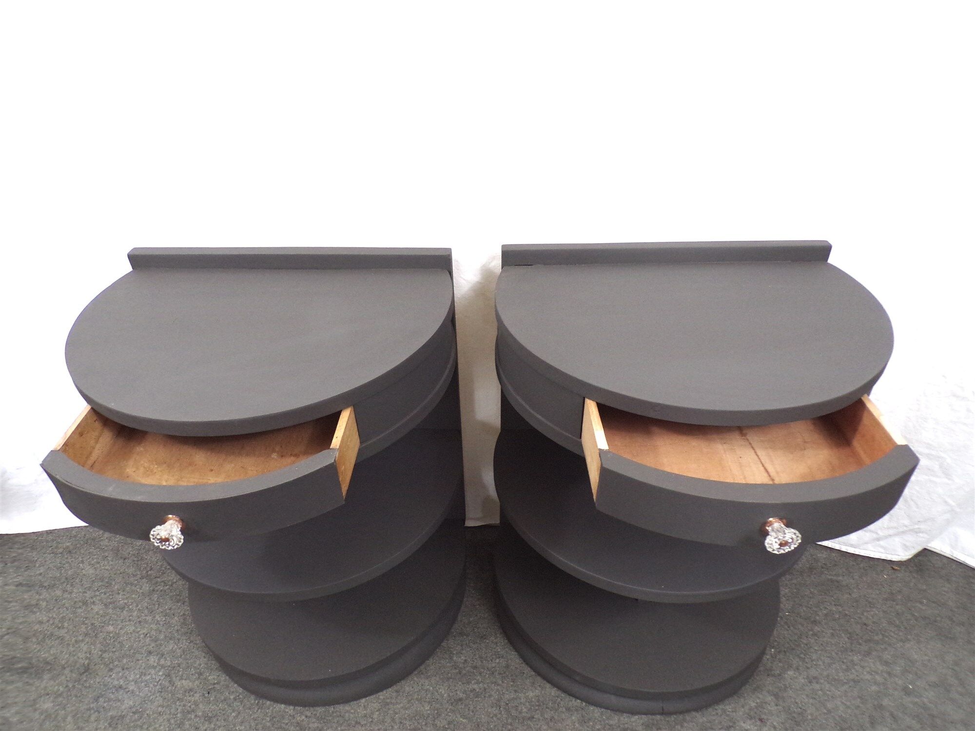 Pair of rounded bedsides revamped art deco