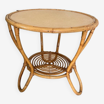 Round vintage rattan table