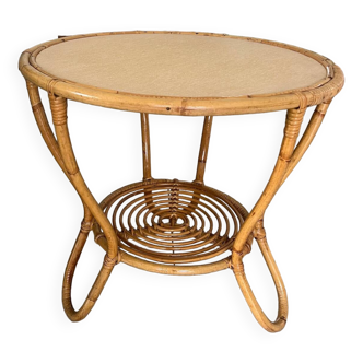 Round vintage rattan table