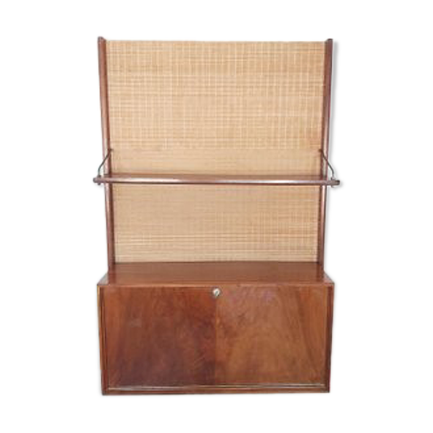 Vintage wooden desk with wicker bottom, Netherlands