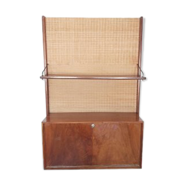 Secrétaire vintage en bois avec fond en osier, Pays-Bas